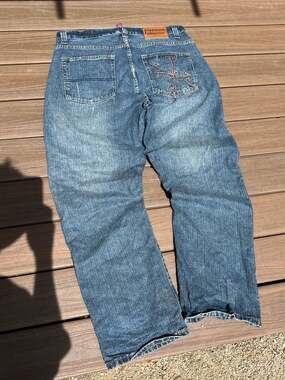 Vintage Platinum FUBU Embroidered Baggy Jeans W36 L34